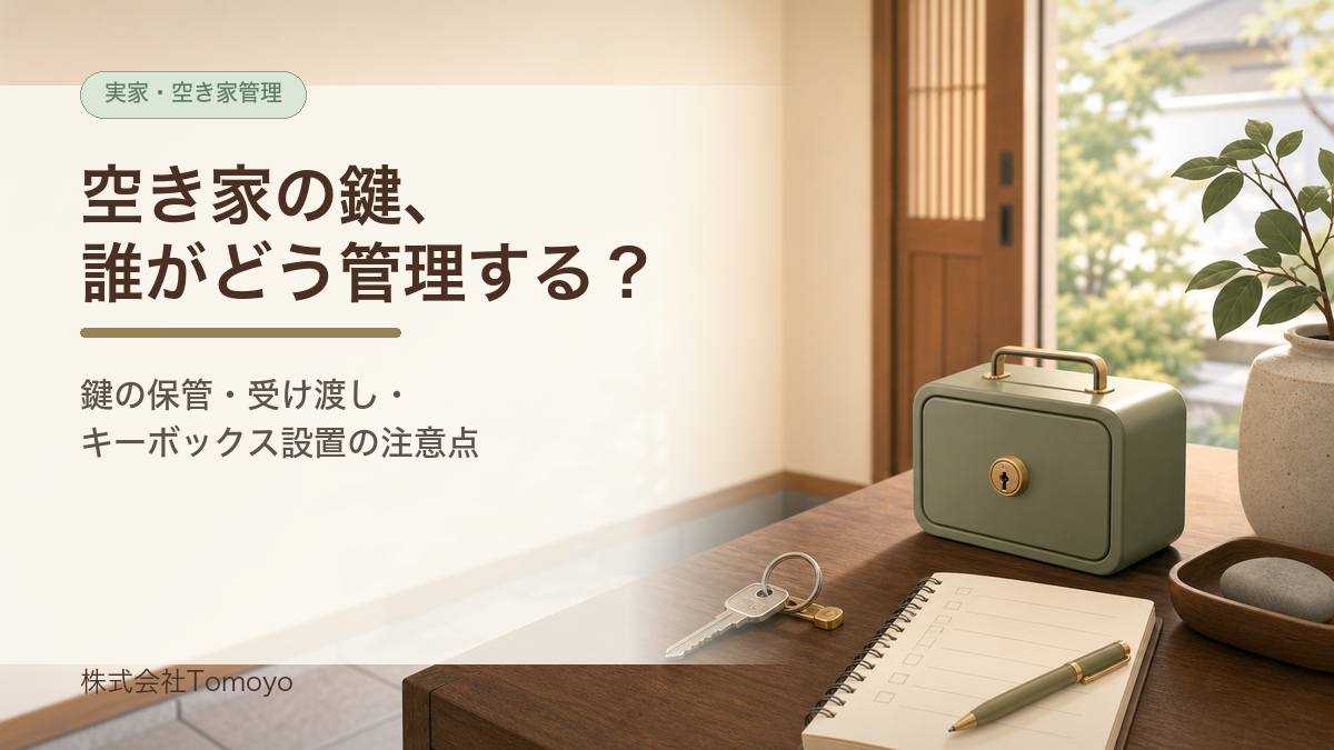 空き家の鍵管理とキーボックスを整理するイラスト